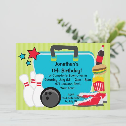 Aangepaste Kinder Bowling Party Kaart (Staand voorkant)