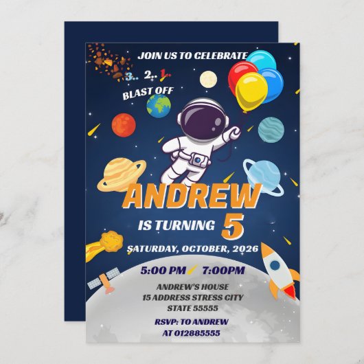 Aangepaste Kinder buitenruimte Galaxy Blast Off Ve Kaart (Voorkant / Achterkant)