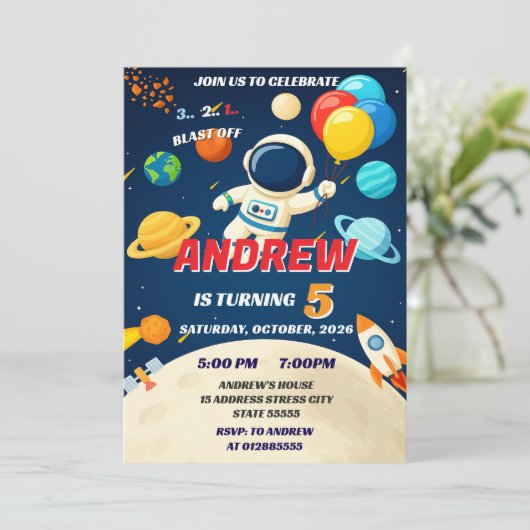 Aangepaste Kinder buitenruimte Galaxy Blast Off Ve Kaart (Staand voorkant)