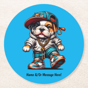 Aangepaste kinder coaster met schattige Bulldog Pu Ronde Kartonnen Onderzetter