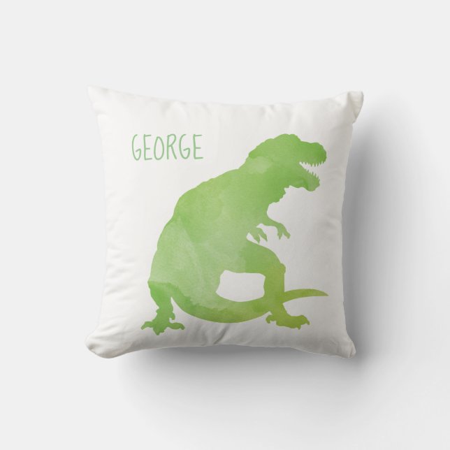 Aangepaste Kinder Dinosaur Green Waterverf Boys Kussen (Voorkant)