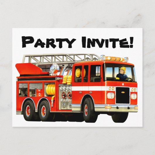 Aangepaste Kinder Fire Truck Party Uitnodigen Uitnodiging Briefkaart (Voorkant)