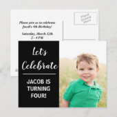 Aangepaste Kinder Foto Verjaardagsfeest Zwart Mini Uitnodiging Briefkaart (Voorkant / Achterkant)