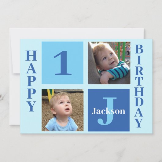 Aangepaste Kinder fotoCute Blue Happy Birthday Kaart (Voorkant)