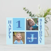 Aangepaste Kinder fotoCute Blue Happy Birthday Kaart (Staand voorkant)
