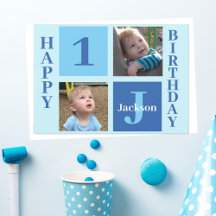 Aangepaste Kinder fotoCute Blue Happy Birthday