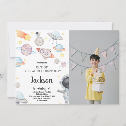 Aangepaste Kinder Galaxy-feestuitnodiging Kaart (Voorkant)