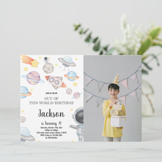 Aangepaste Kinder Galaxy-feestuitnodiging Kaart (Staand voorkant)
