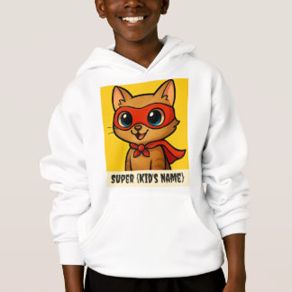 Aangepaste Kinder Hoodie – Superhero Cat met Perso