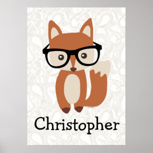 Aangepaste Kinder jongens Naam Baby Fox met bril Poster