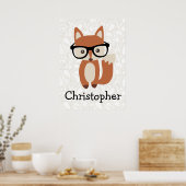 Aangepaste Kinder jongens Naam Baby Fox met bril Poster (Keuken)