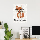 Aangepaste Kinder jongens Naam Baby Fox met bril Poster (Thuiskantoor)
