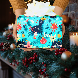 Aangepaste Kinder Kerst met Sneeuwvlokken & Oranje Cadeaupapier