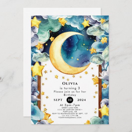 Aangepaste Kinder maan Verjaardag Kaart (Voorkant / Achterkant)