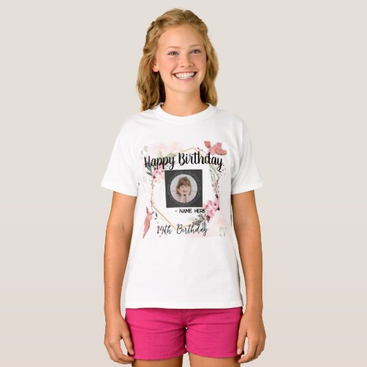 Aangepaste Kinder Meisje Basic Verjaardagswensen T T-shirt (Voorkant volledig)