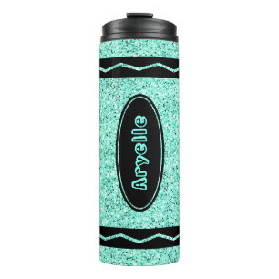 Aangepaste Kinder naam Aqua Glitter Crayon Drink T Thermosbeker