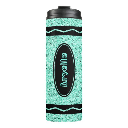 Aangepaste Kinder naam Aqua Glitter Crayon Drink T Thermosbeker (Voorkant)