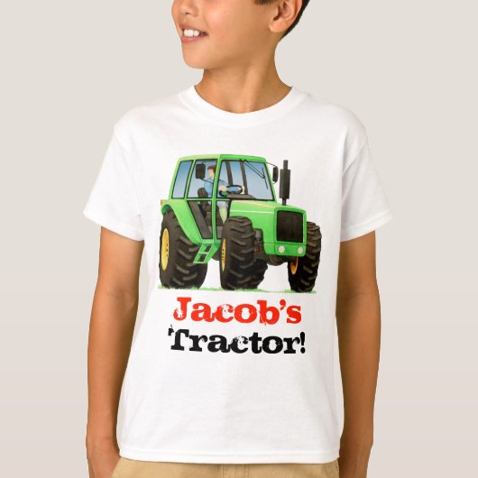 Aangepaste Kinder naam Big Green Boerderij Tractor T-shirt (Voorkant)