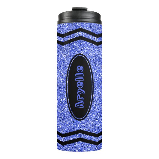 Aangepaste Kinder naam Blue Glitter Crayon Drink T Thermosbeker (Voorkant)