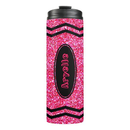 Aangepaste Kinder naam Hot Pink Glitter Crayon Tum Thermosbeker (Voorkant)