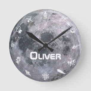 Aangepaste Kinder naam Moon Space Astronaut Ronde Klok