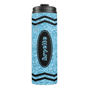 Aangepaste Kinder naam Sky Blue Glitter Crayon Tum Thermosbeker