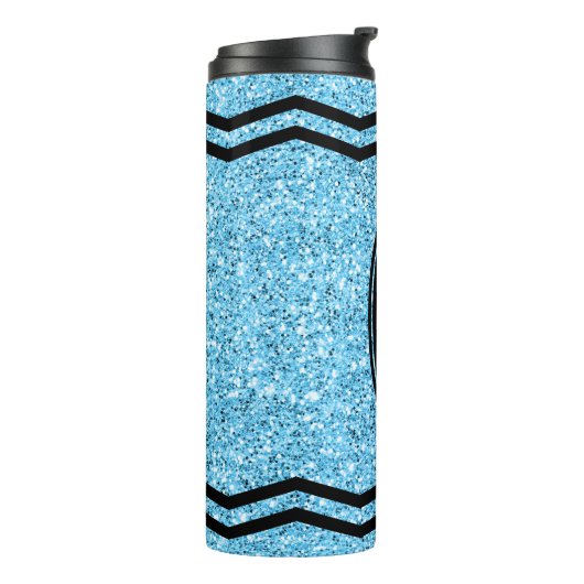 Aangepaste Kinder naam Sky Blue Glitter Crayon Tum Thermosbeker (Gedraaid links)