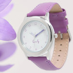 Aangepaste Kinder naam Steel Paarse Leather Girls  Horloge<br><div class="desc">Aangepaste, gepersonaliseerde, kinder meisjes leuk cool stijlvolle paarse lederen band, RVS hoesje, polshorloge. Typ gewoon de naam. Ga je gang creëer een prachtige, aangepaste horloge voor de lil prinses in je leven - dochter, zus, nicht, kleindochter, peetdochter, stiefdochter. Maakt een geweldig cadeau op maat voor verjaardagen, afstuderen, kerst, feestdagen en...</div>