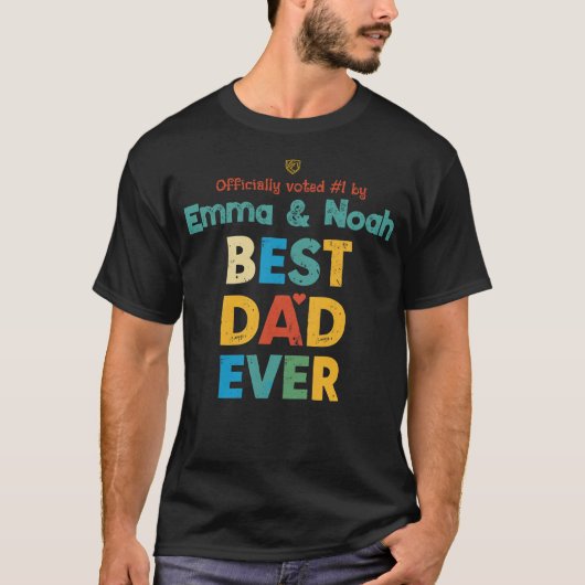 Aangepaste kinder namen Beste papa ooit T-shirt (Voorkant)
