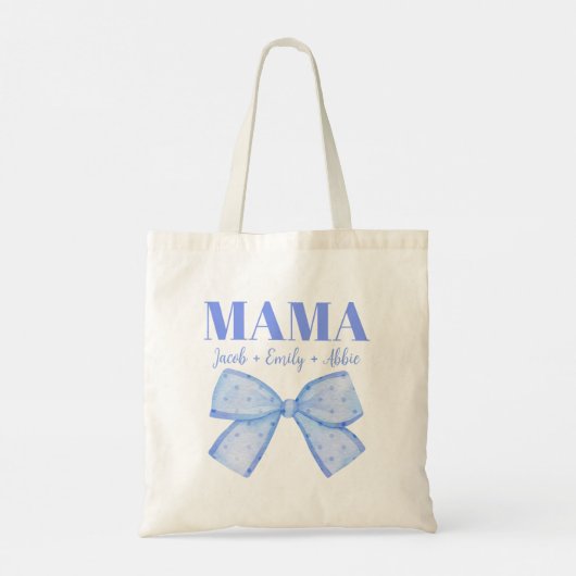Aangepaste Kinder namen Blue Coquette Mama Moederd Tote Bag (Achterkant)