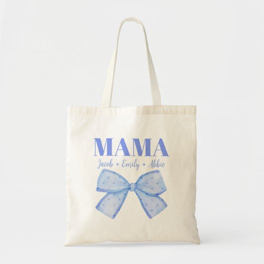Aangepaste Kinder namen Blue Coquette Mama Moederd Tote Bag (Voorkant)