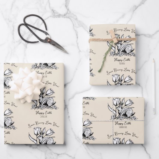 Aangepaste Kinder namen Sommige konijn houdt van j Inpakpapier Vel (Voorkant)