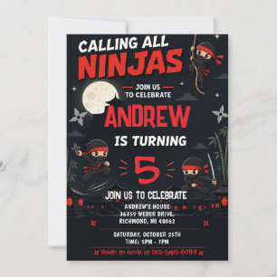 Aangepaste kinder-ninja-verjaardagsfeestje kaart