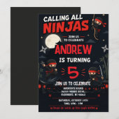 Aangepaste kinder-ninja-verjaardagsfeestje kaart (Voorkant / Achterkant)