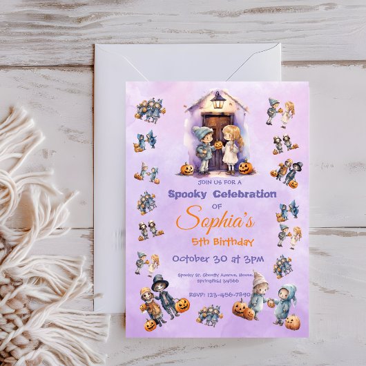 Aangepaste Kinder op Halloween Theme Verjaardagsfe Kaart