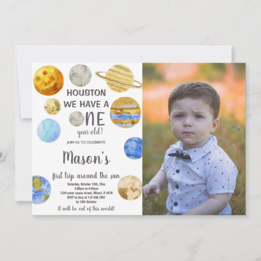 Aangepaste Kinder Outer Space Party Uitnodigen Kaart (Voorkant)