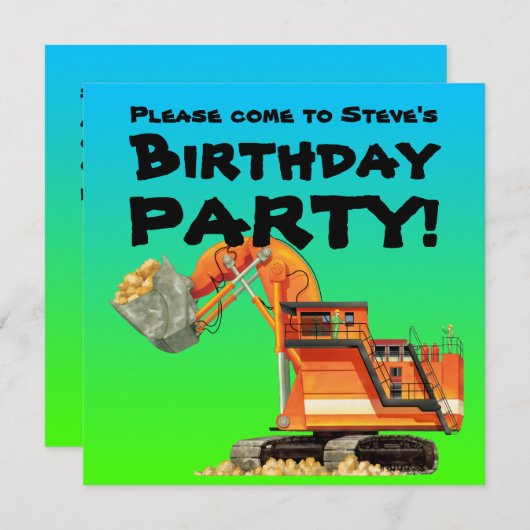 Aangepaste Kinder partij voor de bouw van graafmac Kaart (Voorkant / Achterkant)