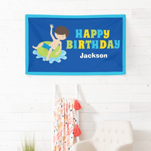 Aangepaste Kinder Pool Party Boys Verjaardag Spandoek (Insitu)