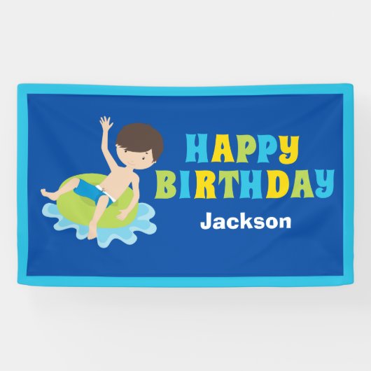 Aangepaste Kinder Pool Party Boys Verjaardag Spandoek (Horizontaal)