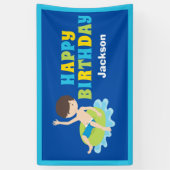Aangepaste Kinder Pool Party Boys Verjaardag Spandoek (Verticaal)