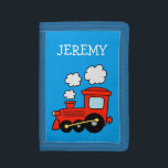 Aangepaste kinder portemonnee met rode choo-trein<br><div class="desc">Gepersonaliseerde kinder portemonnee met rode speelgoed-choo-trein. Cute Birthday of kerstcadeauidee voor kleine jongens  met naam of monogram letter van je kind. Maak er een voor je zoon,  kleinzoon,  enz.</div>
