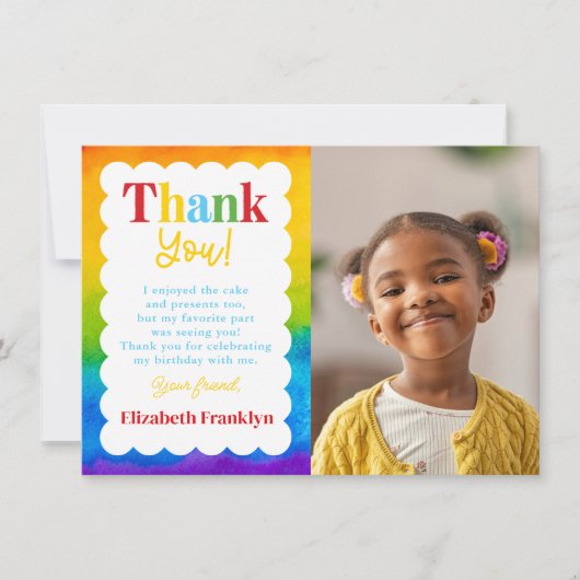 Aangepaste Kinder Regenboog Waterverf Foto Bedankkaart (Voorkant)