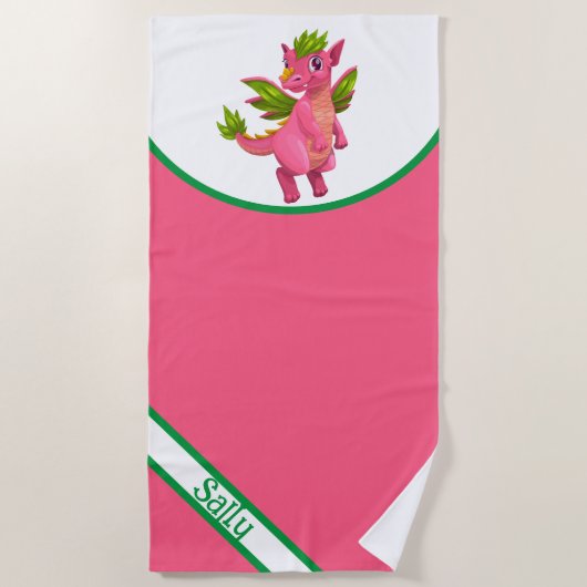 Aangepaste Kinder Roze Cartoon Dragon Strandlaken (Voorkant)