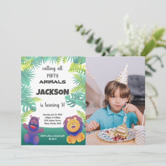 Aangepaste Kinder Safari Party Uitnodigen Kaart (Staand voorkant)