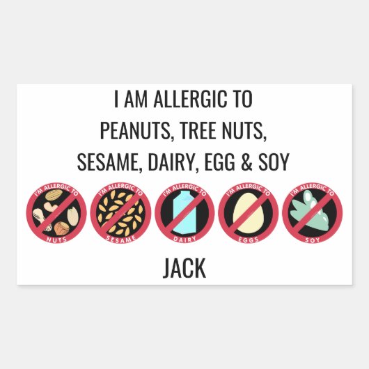 Aangepaste Kinder Sesammoer Zuivel Soja Eiallergie Rechthoekige Sticker (Voorkant)
