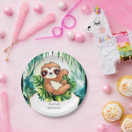 Aangepaste Kinder Sloth Verjaardag Papieren Bordje (Feest)