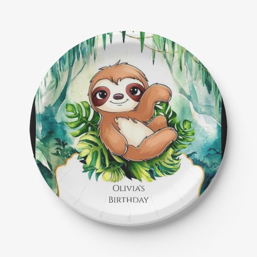 Aangepaste Kinder Sloth Verjaardag Papieren Bordje (Voorkant)