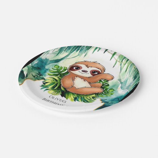 Aangepaste Kinder Sloth Verjaardag Papieren Bordje (Gekanteld)