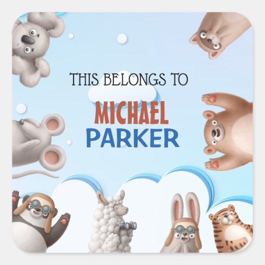 Aangepaste Kinder stollingsdieren Cartoon Vierkante Sticker (Voorkant)