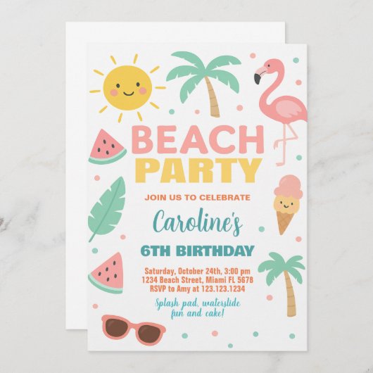 Aangepaste Kinder strand verjaardagsuitnodiging en Kaart (Voorkant / Achterkant)